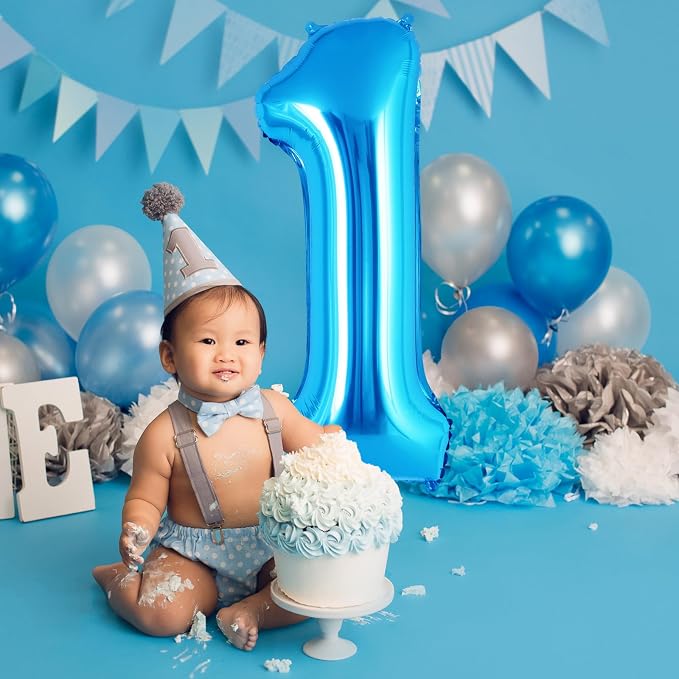 Blue Number 1 Balloon 40 Inch, Big Large Foil Helium Number Balloons, Jumbo - Image 2