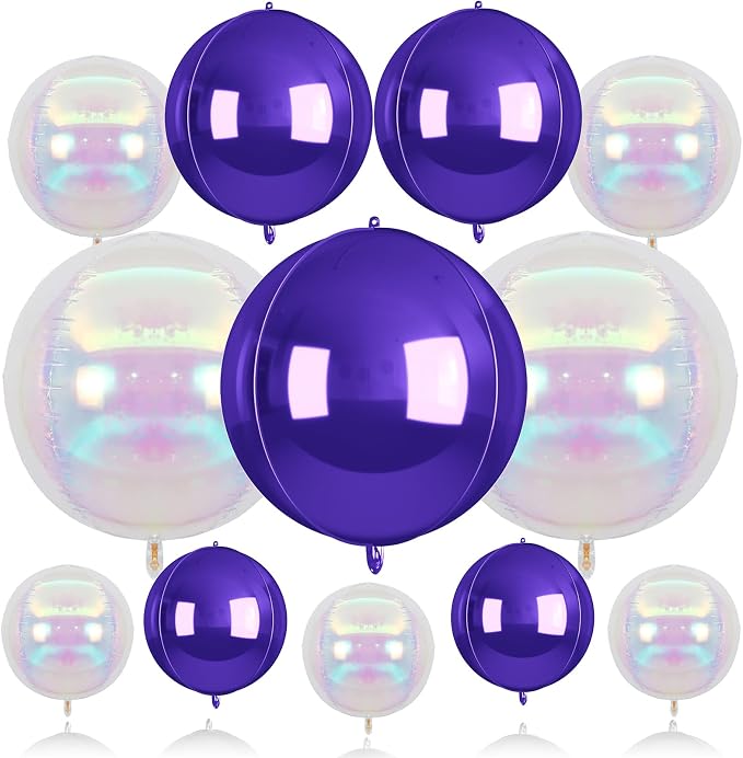 Biapian 12 Pcs Purple and Iridescent Round Balloons Foil, Large Purple Bubble by BIAPIAN
