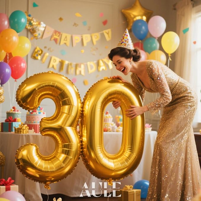 AULE 40 Inch Gold 30 Balloon Number Foil 0-9 Birthday Big Numbers | Birthday - Image 2