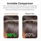 SUYYA Invisible Tape in Hair Extensions Human Hair Natural Black Seamless Injected Hand-Tied Pro Quality Virgin Human Hair 20PCS 40G/Pack Straight Tape Ins(16 inch #1B Off Black)