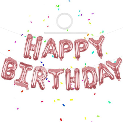 Happy Birthday Balloons Banner Rose Gold 16 Inch Mylar Foil Letters | by WESTGO
