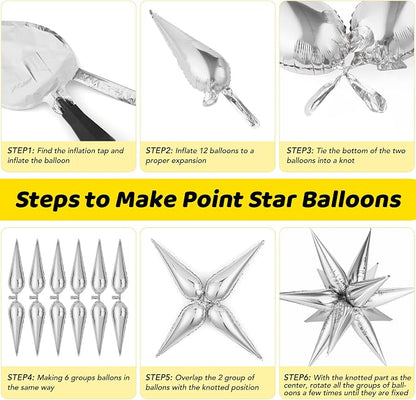 74 PCS Silver Star Balloons, 12 Point Star Foil Mylar Balloons Spike Explosion - Image 7