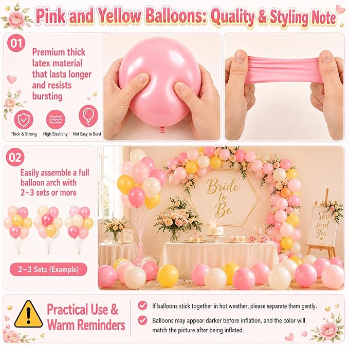 Pink and Yellow Balloons, 12 Inch Blush Pastel Baby Pink Light Yellow and Ivory - Image 8