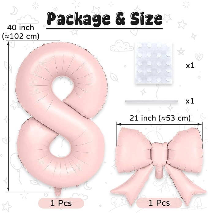 Dusty Pink 8 Balloons with Bow Balloons, 40 Inch Giant Self Inflating Pastel - Image 2