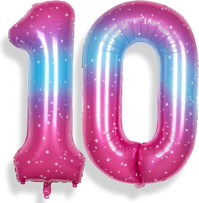 RainbowQ Blue Pink 10 Balloon Number 40 Inch Big 0-10 Foil Large Balloon | by RainbowQParty