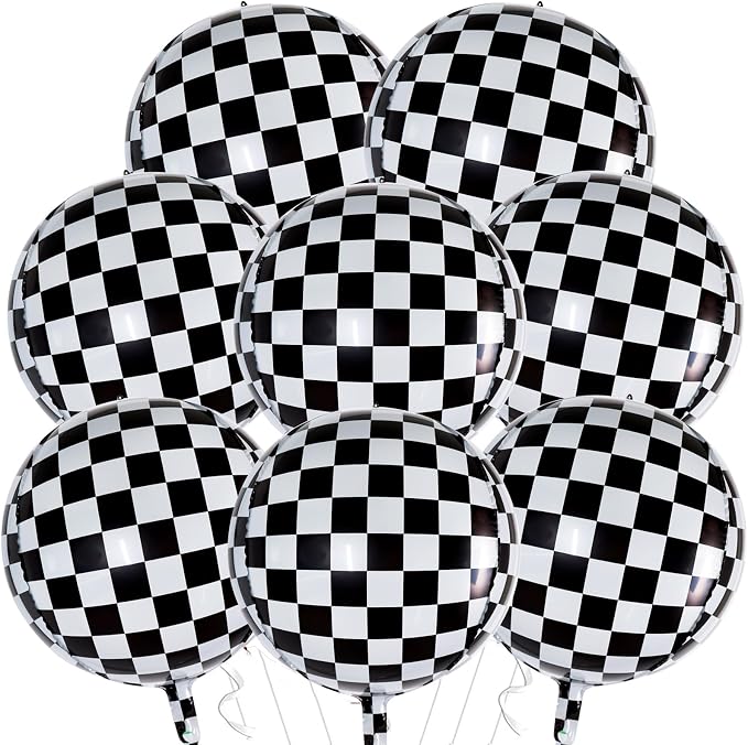 TONIFUL 8Pcs 4D Checkered Balloons 22 Inch Sphere Checkereds Foil Balloons | by TONIFUL