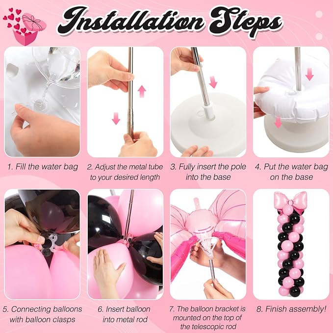 Leitee 2 Sets Adjustable Black Pink Bow Balloon Column Stand Kit Include 143 - Image 6