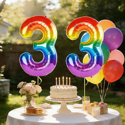 40 Inch Number 33 Balloons for 33rd Birthday Party Decorations, 0-100 Rainbow - Image 3