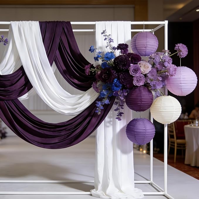 Purple & Cream White Paper Lanterns Set - Image 2