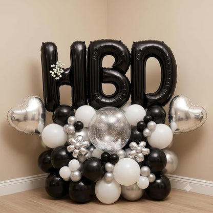 TONIFUL Black Big HBD Letter Happy Birthday Balloons Banner 40 Inch Black Large - Image 3