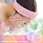 Face Wash Headband and Wristband Set of 2, Microfiber Wristbands for Washing Face Absorbent Spa Wristbands, Fitness