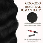 GOO GOO Tape in Hair Extensions Human Hair, 1 Jet black, 16inch 25g 10pcs, Skin Weft Seamless Invisible, Silky Straight with Thick Ends, Remy Human Hair