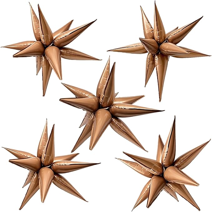 6Pcs Brown Star Balloons Boho Birthday Decorations Explosion Mylar Balloons | by BOMSI