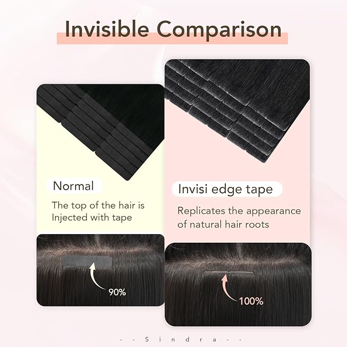 Sindra Invisible Tape in Human Hair Extensions, Dark Brown Invisi Edge Tape in Hair Extensions 18 Inch 50g 20pcs Natural Look