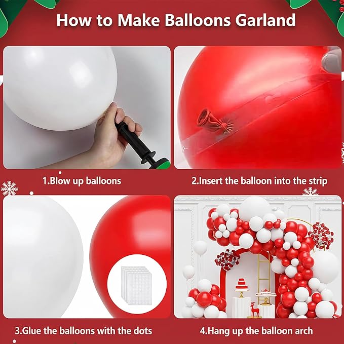 Red and White Balloons Arch Kit, Mother's Day, Valentine's Day, Christmas Party - Image 3