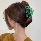 Hair Claw Clip Green Leaf Shape 3.5 Inch Hair Grip Clip French Design Women Girls Spring Hair Accessories Strong Hold for Thick Thin Hair