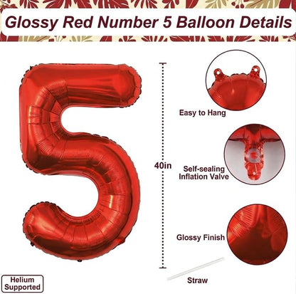 Red Number 5 Balloon 40 Inch, Foil Numeral - Image 4