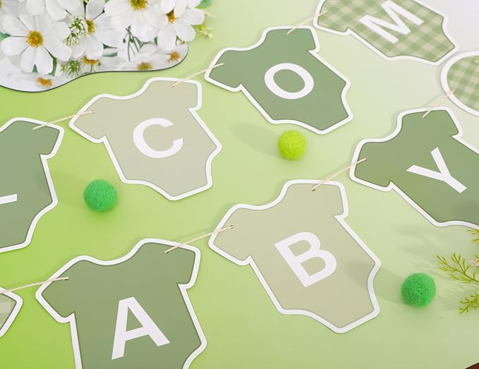Green Gingham Baby Shower Banner - Image 7