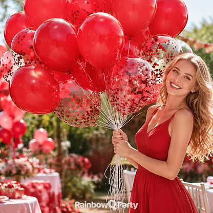 RainbowQ Red Balloons 55Pcs 12 Inch Confetti Latex Helium Party Balloon | Red - Image 2