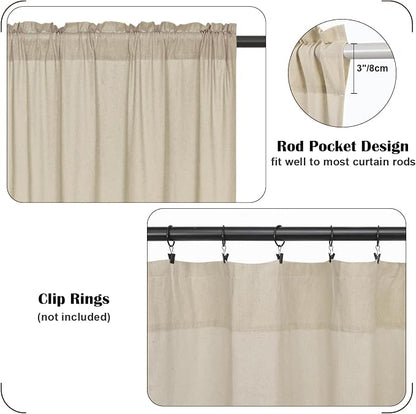 Farmhouse Valance Curtains, Boho Cotton Linen Kitchen Valance, Rustic Button - Image 7