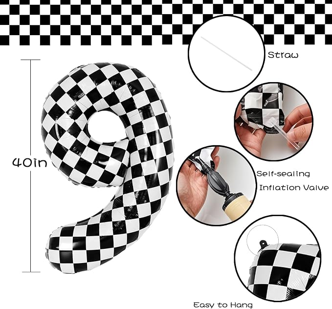 40 Inch Checkered Number Balloon - Image 2