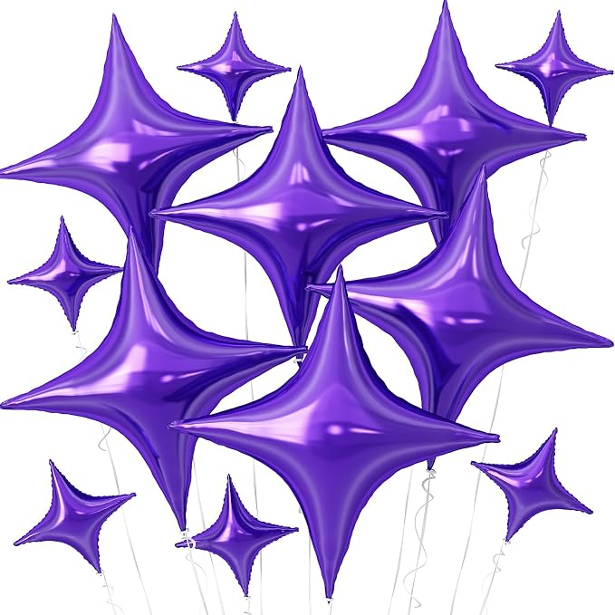 Purple Star Balloons, 26Inch and 10Inch Purple Quadrangle Helium Balloon by Adorely
