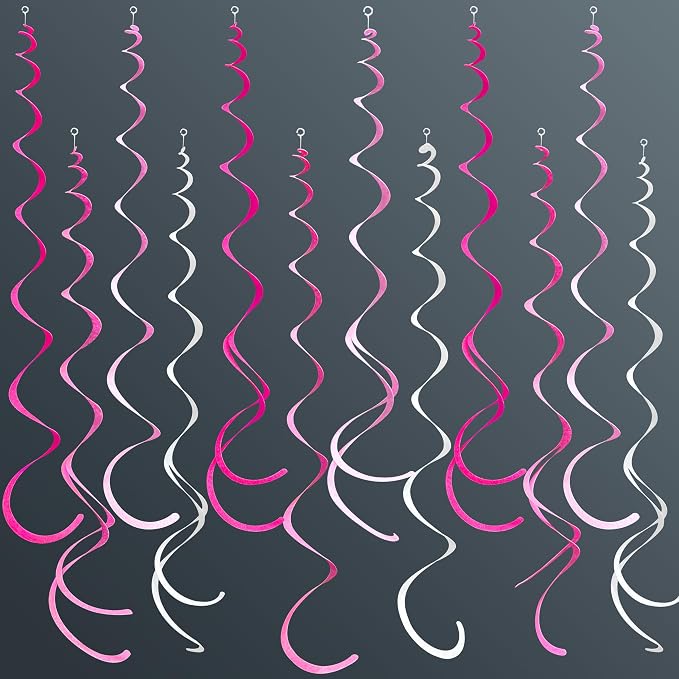 36 Pcs Hot Pink Hanging Swirl Decorations Ombre Pink White Felt Swirl Streamer by pinkblume