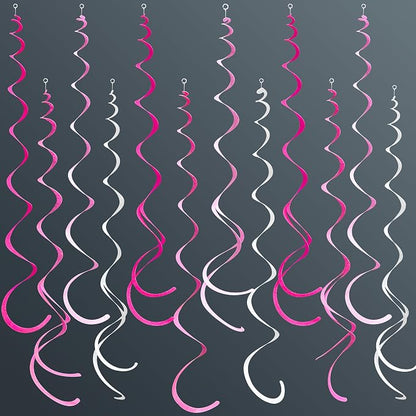 36 Pcs Hot Pink Hanging Swirl Decorations Ombre Pink White Felt Swirl Streamer by pinkblume