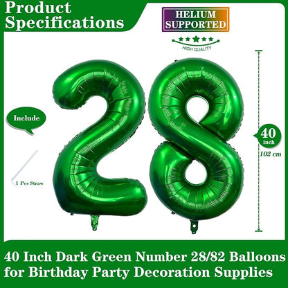 Dark Green 28 Number Balloons, 40 Inch Giant Number 28 Balloons Foil Mylar - Image 2