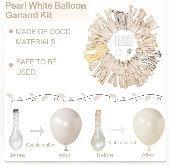 Amandir 173 Pcs Pearl White Balloon Arch Garland Kit | Double-Stuffed Pearl - Image 3