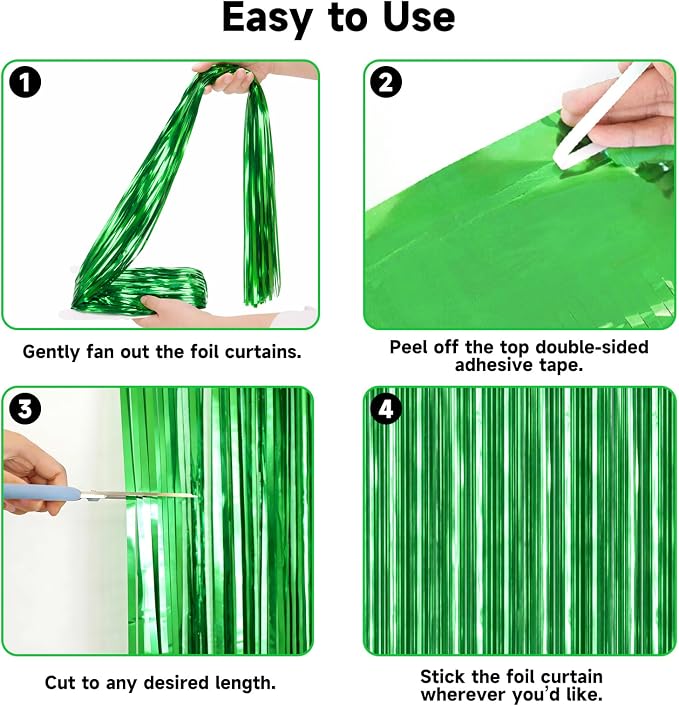 jijAcraft Metallic Green Tinsel Foil Fringe Curtain, 3 Pack 3.2x6.5 Feet Jungle - Image 3
