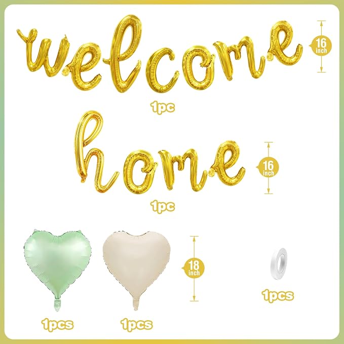 Welcome Home Balloons Green Gold, 16Inch Welcome Home Foil Banner - Image 2