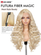 WIGNEE 13x6 Synthetic Lace Front Wig 28" Blonde Wig Pre-Plucked Handmade Lace Front Wigs with Kanekalon Futura Hair Voluminous Long Straight Synthetic Wigs for Daily Party Use