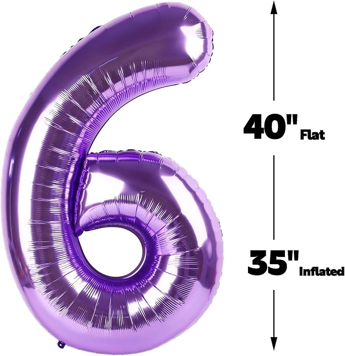 Purple Number 6 Balloon 40 inch, Balloon numbers party supplies, deco photo - Image 2