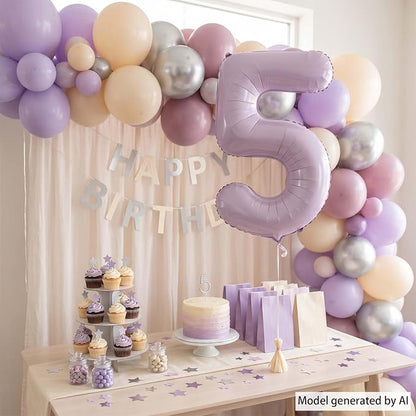 Cream Purple Number 5 Balloon 40 Inch, Foil Numeral - Image 7