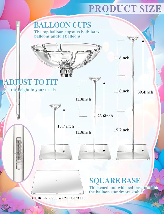 Clear Acrylic Balloon Stand Kit, 5 Pack, 23.6 Inch | Reusable Balloon Sticks - Image 4