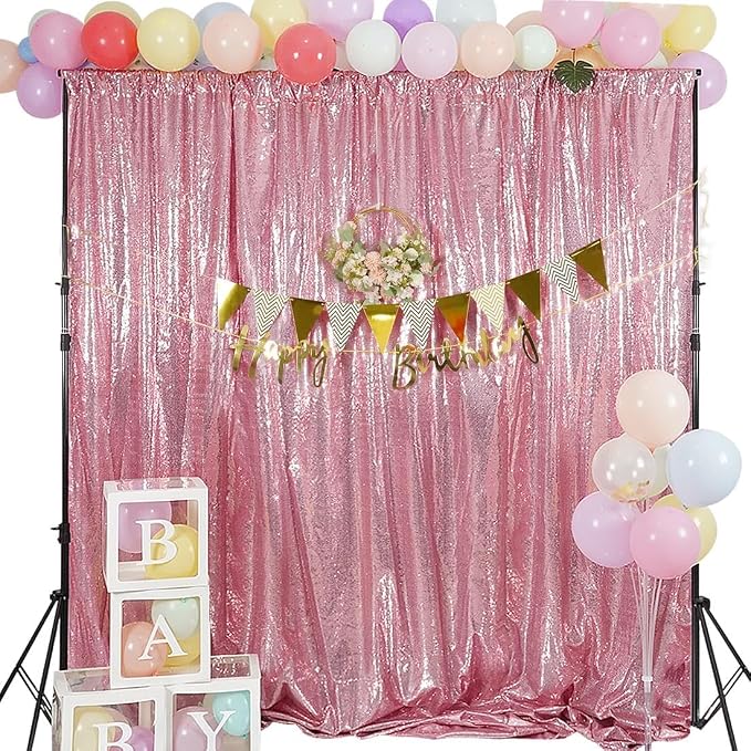 Juya Delight Pink Sequin Backdrop Curtains, Non See Through Photo Background by JuyaDelight