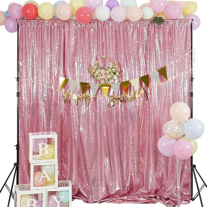 Juya Delight Pink Sequin Backdrop Curtains, Non See Through Photo Background by JuyaDelight