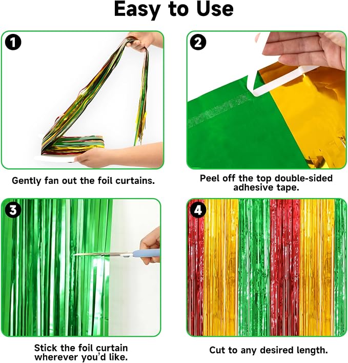 jijAcraft Red Yellow Green Tinsel Foil Fringe Curtain, 2 Pack 3.2x6.5 Feet - Image 3