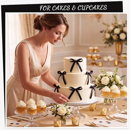 30PCS Black Ribbon Bows for Cakes Pre-Tied Bow Cake Toppers | Ready to Use Cake - Image 2