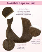 Pinkpearl Invisible Tape in Hair Extensions Human Hair, 20pcs 22inch 60g #4 Chocolate Brown Injection Tape in Extensions Real Remy Straight Seamless Silky Human Hair Injected