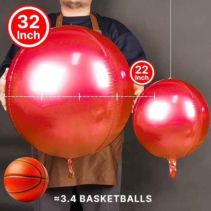 PartyWoo Red Large Round Giant 4D Jumbo Inflatable Foil Balloons 6pcs | 32 Inch - Image 2
