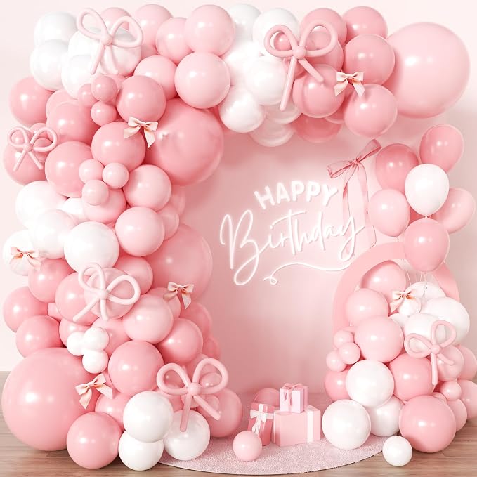 110pcs Coquette Pink Bow Balloon Garland Arch Kit by Jenlion