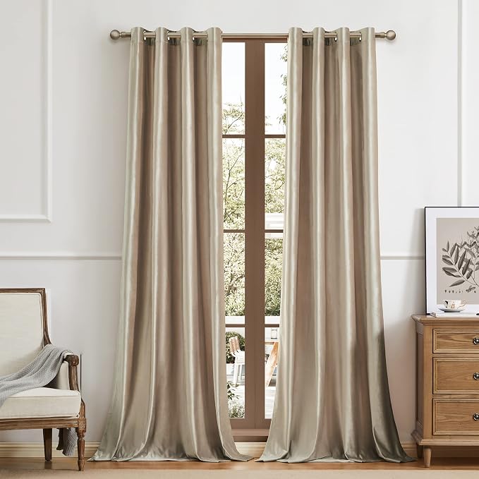 Luxury Beige Champagne Velvet 96 inch Curtains 2 Panels, Floor to Ceiling | - Image 5