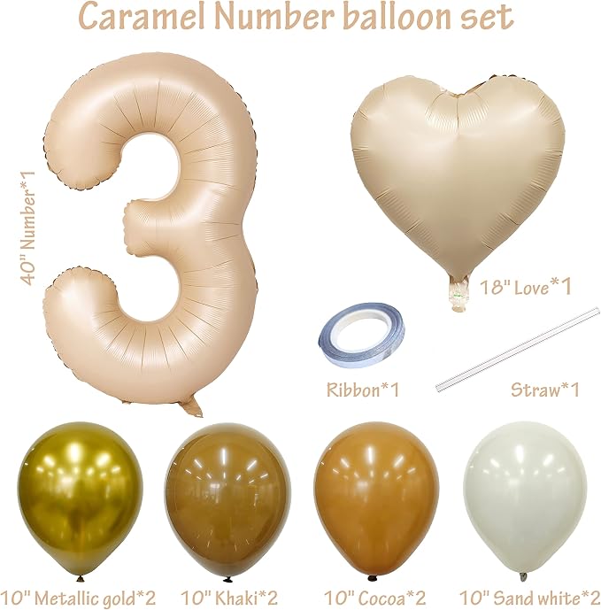 40 In Caramel Number Balloons Helium Foil Mylar latex Balloon Digital 3 | - Image 2