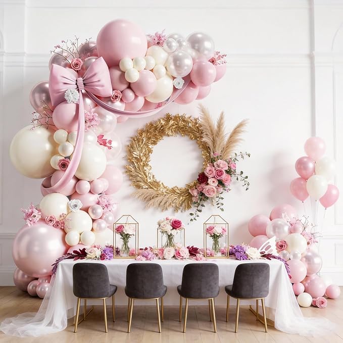 Pearl Pink Balloon Arch Kit, Double Stuffed Pearl Pink Sand White Balloons - Image 3