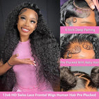 30 Inch 13x6 Deep Wave Lace Front Wigs Human Hair 200% Density 13x6 HD Lace Front Wigs Human Hair Pre Plucked Deep Curly Glueless Wig 100% Virgin Human Hair Lace Front Wigs for Women