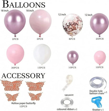 Pink Butterfly Balloon Garland Kit 113pcs, 18in Pink Purple Pearl Confetti - Image 2