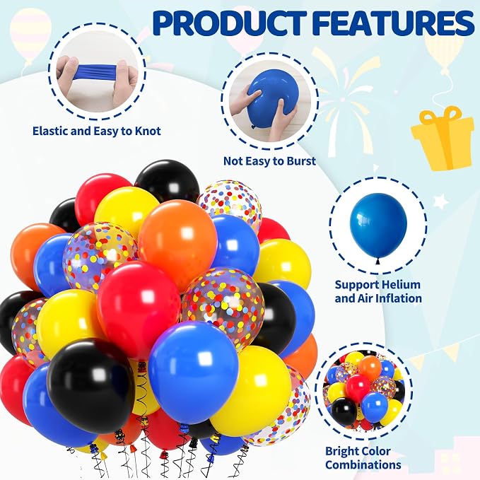 Biapian Race Car Balloons Set, 12 Inch Colorful Confetti Royal Blue Red Yellow - Image 3