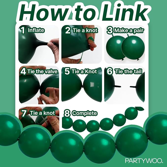 PartyWoo Dark Green Linking Balloons 100pcs 12 Inch Emerald Link Balloons | - Image 5